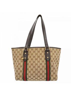 Gucci Tote GG Canvas Sherry Line Beige Champagne Gold